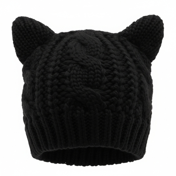 Accessories - Black Knit Cat Ear Beanie